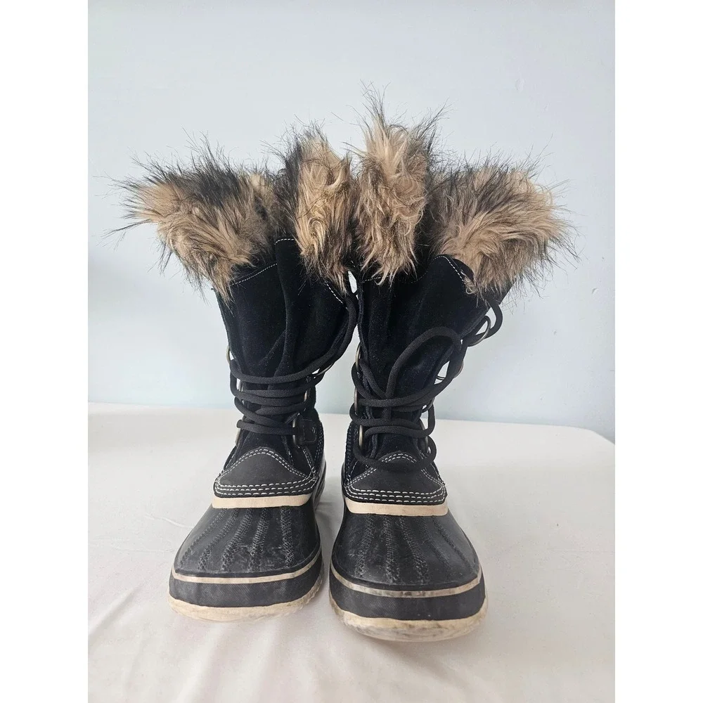 Sorel Joan of Arctic Snow Boot Women 8 Black Faux Fur Waterproof NL1540